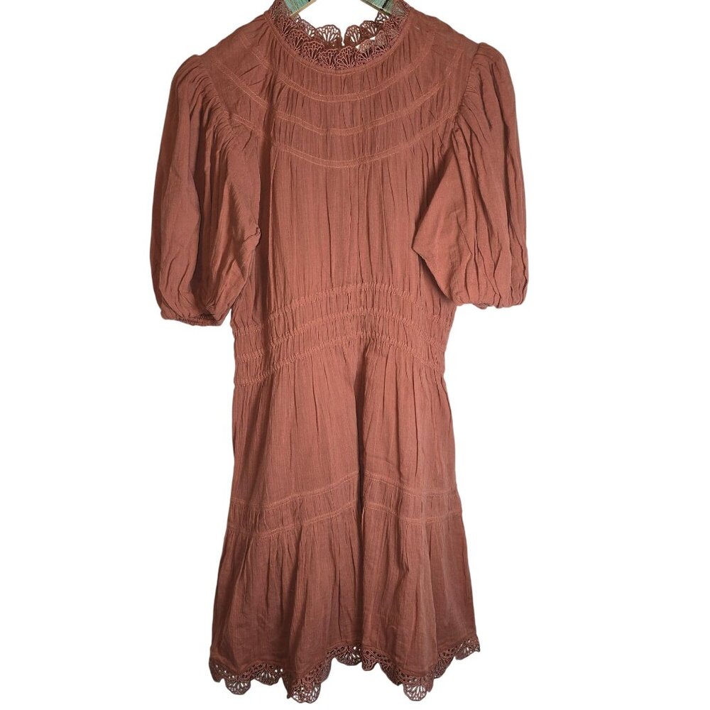 Magali Pascal Giselle Pink Nude Gauzy Seersucker Dress Sz M/8 - Picture 2 of 12